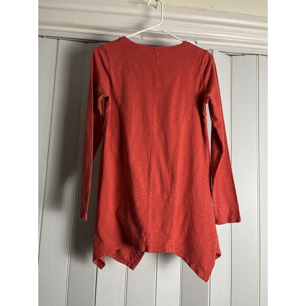 Logo Lori Rust Orange S Asymmetrical Hem Tunic Top - Long Sleeve with Pockets" - Picture 4 of 13